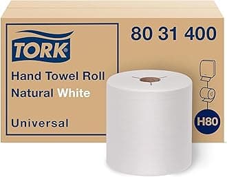 Tork 8031400 Universal Paper Hand Towel Roll, Y-Notch, 1-Ply, 8.0" Width x 800' Length, White (Case of 6 Rolls, 800 Feet per Rolls, 4,800 Feet per Case)