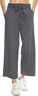 Womens Linen Pants High Waisted Wide Leg Drawstring Casual Loose Trousers with Pockets