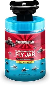 Catchmaster Fly Traps Outdoor 1-Pack with Airlock Lid for No-Mess Disposal, Pesticide-Free Hanging Fly Jars, Reusable Bug Catchers for Yard, Patio & Trash, Sets Up in Seconds