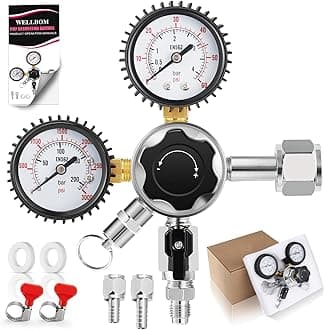 CO2 Regulator Beer Keg Regulator CGA-320 Kegerator Regulator, Dual Gauge Beer Regulator Draft Beer Gas Regulator CO2 Regulator for Kegerator with Precision Control and Safety Valve