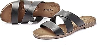 VeittesWomen's Flat Slide Sandals - Casual Cross Strappy Elastic Strap Spring Summer Shoes.