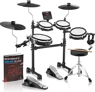 AKLOT B-CORE530 Electric Drum Set: Dual-Zone Quiet Mesh Drum Pads, 10’’ Dual-Trigger Cymbals, Height-Adjustable Rack, 360 Sounds, USB MIDI, Lesson Book, Throne, Sticks, Headphones