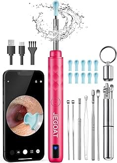 Ear Wax Removal, Ear Wax Removal Tool Camera with 1296P HD Camera and 6 LED Lights, Ear Cleaner with 10 Ear Pick, Upgraded Ear Wax Removal Kit for iOS and Android, Pink