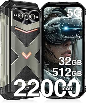 DOOGEE V Max Pro 5G Rugged Smartphone,22000mAh 32GB+512GB/TF 2TB Rugged Phone Unlocked Android 14,108MP+20MP Rugged Cell Phone,6.58" FHD+120Hz IPS Screen,IP68/IP69K Waterproof Phone,NFC/Face ID/WIFi 6