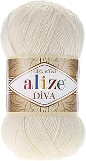 Diva Silk Effect 100% Microfiber Acrylic Yarn 1 Ball/Skein 100gr 383yds Color (62 - Light Cream)