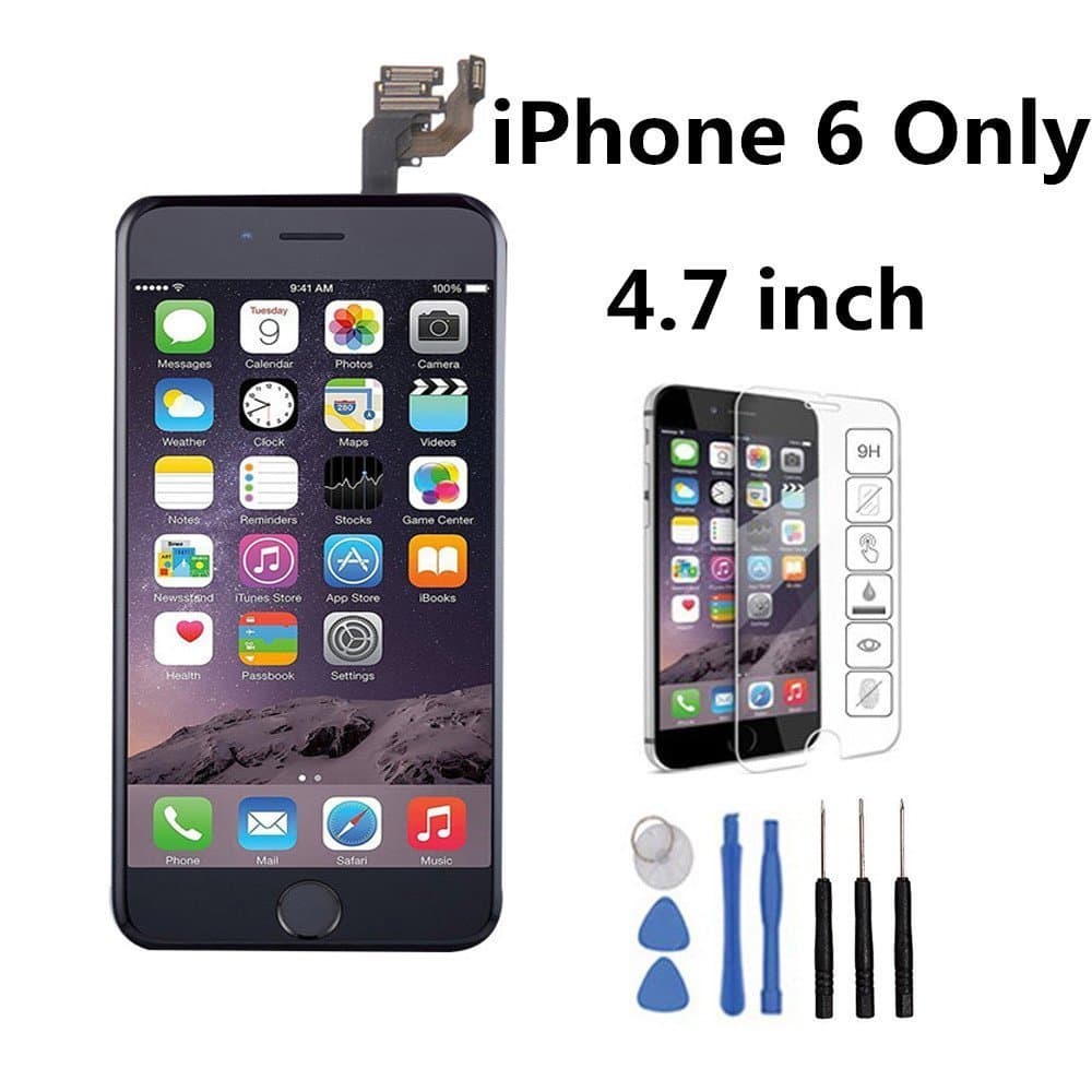 Black iPhone 6 Replacement Screen Full Assembly With Home Button, Front Camera, Ear Speaker, Approximity Sensor