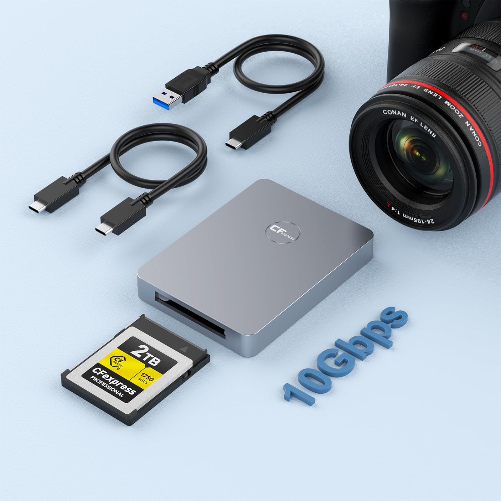CFexpress Type B Card Reader Support USB 3.1 Gen 2 Transfer Speeds Up to 10Gbps CF Express Card Adapter with USBC-A/C Cable, Portable Aluminum CF Express Type B Reader for Windows/Mac/Android/Linux