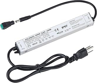 LED Power Supply 40W, Waterproof IP67, 90V-265V AC to 24V DC, 3-Prong Plug & 3-Ft Cable for LED Strip Lights