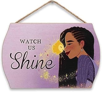 Disney Wish Watch Us Shine Asha and Star Hanging Wood Wall Decor - Adorable Wish Sign for Kids' Bedroom or Movie Room