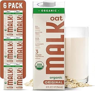 MALK Oat Milk (32oz, Pack of 6) Original Shelf Stable Organic Oat Milk, Non GMO, Dairy Free, Vegan, Plant Based, No Gums or Fillers - Barista Malk Oatmilk for Smoothies, Cereal, Creamy Lattes & Coffee