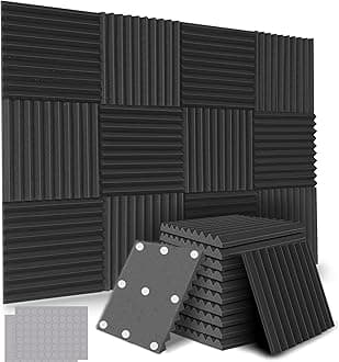 12 Pack Self-Adhesive Acoustic Panels, 12"X 12"X1" Sound Proof Foam Panels, High Density Soundproof Wall Panels for Home Studio, Acoustic Foam Wedges Absorbing Noise (Black)