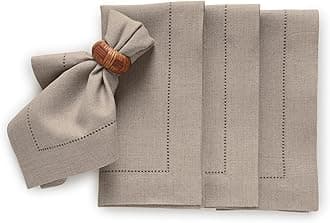 Solino Home Natural Linen Napkins Set of 4-100% Pure Linen Medium Weight Hemstitch Dinner Napkins 20 x 20 Inch for Spring, Easter, Mothers Day - Handcrafted and Machine Washable