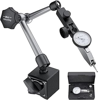 0-0.03"/0.0005" Dial Test Indicator with 132lbs(60kg) Max Pull Magnetic Base Stand Test Indicator Set with 3/8 inch (9.52mm) Clamping Hole for Machine Set-Up and Narrow Area Measurement-Silver