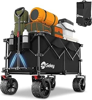 Sekey 220L Collapsible Foldable Wagon with 330lbs Weight Capacity, Heavy Duty Folding Utility Garden Cart with Big All-Terrain Beach Wheels & Drink Holders. BlackGlobal Recycled StandardGlobal Recycled StandardGlobal Recycled Standard