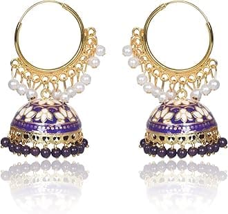 Nilu's CollectionGold Plated Chandbali Earrings with Pearls, Jhumka Style, Latest Stylish Traditional Hoop Jhumki Earrings for Women & Girls