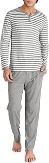 Men's Pajamas Set 100% Combed Cotton Henley Loungewear Relaxed Fit Sleepwear with Pockets