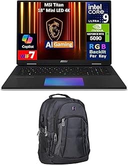 msi Titan AI Gaming Laptop 18" 120Hz Mini LED 4K Display (Intel Ultra 9-285HX, GeForce RTX 5090 24GB, 64GB DDR5, 2x4TB PCIe SSD (8TB), Per Key RGB KB, Win 11 Pro) w/Premium Backpack