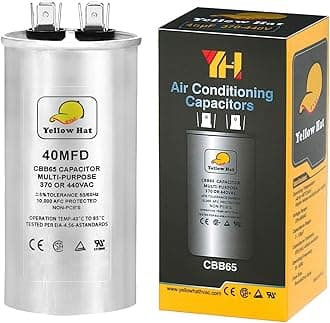 Capacitor for Air Conditioner 40 uf MFD 370 or 440 Volt VAC, Multi-Purpose Round Capacitor for AC Motor Run or Fan Motor Start or Condenser Straight