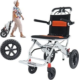 Portable Folding Wheelchair, Travel with handbrake, Ultra-Light Wheelchair for The Elderly and Children (with Bag) (12 inch PU Rear Wheel)