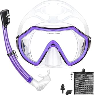 Snorkeling Gear for Adults, Dry Adult Snorkel Set HD Panoramic View Snorkel Mask Set, Anti-Leak and Anti-Fog Scuba Diving Package with Mesh Bag Ear Plug for Snorkeling Scuba Diving Travel