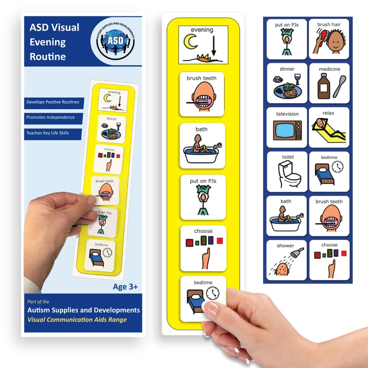 Visual Evening Routine – Premium Durable Plastic - Evening Bedtime Schedule Timetable Cards Compatible with PECs Symbols & Boardmaker PCS (ADHD, ASD, Autism, Kids) (English)