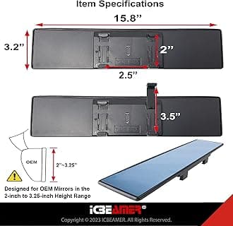 ICBEAMER 15.8" 400mm Easy Clip on Universal Fit Wide Angle Panoramic Auto Interior Rearview Mirror Flat Blue Surface