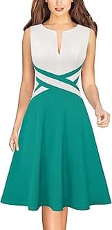VFSHOW Womens Vintage Pleated Pockets Work Business Casual Skater A-Line Dress