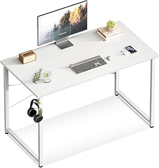 ODK40 Inches Small Computer Desk, Home Office Desk for Small Spaces, Writing Desk with Headphone Hooks, White