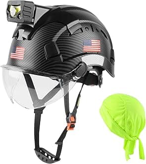 GREEN DEVIL Safety Hard Hat with Rechargeable Headlamp Light Men Vented Work Hardhat ANSI Z89.1 Approved Cascos de Construccion Ideal for Industrial Construction Helmet Liner Included