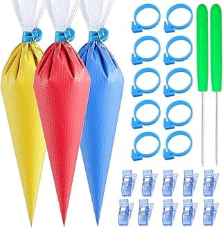 122Pieces Tipless Piping Bags - 100pcs Disposable Piping Pastry Bag for Royal Icing/Cookies Decorating - 10 Pastry Bag Ties,10 Clips &2 Scriber Needle - Best Cookie/Cake Decorating Tools (16 Inch)