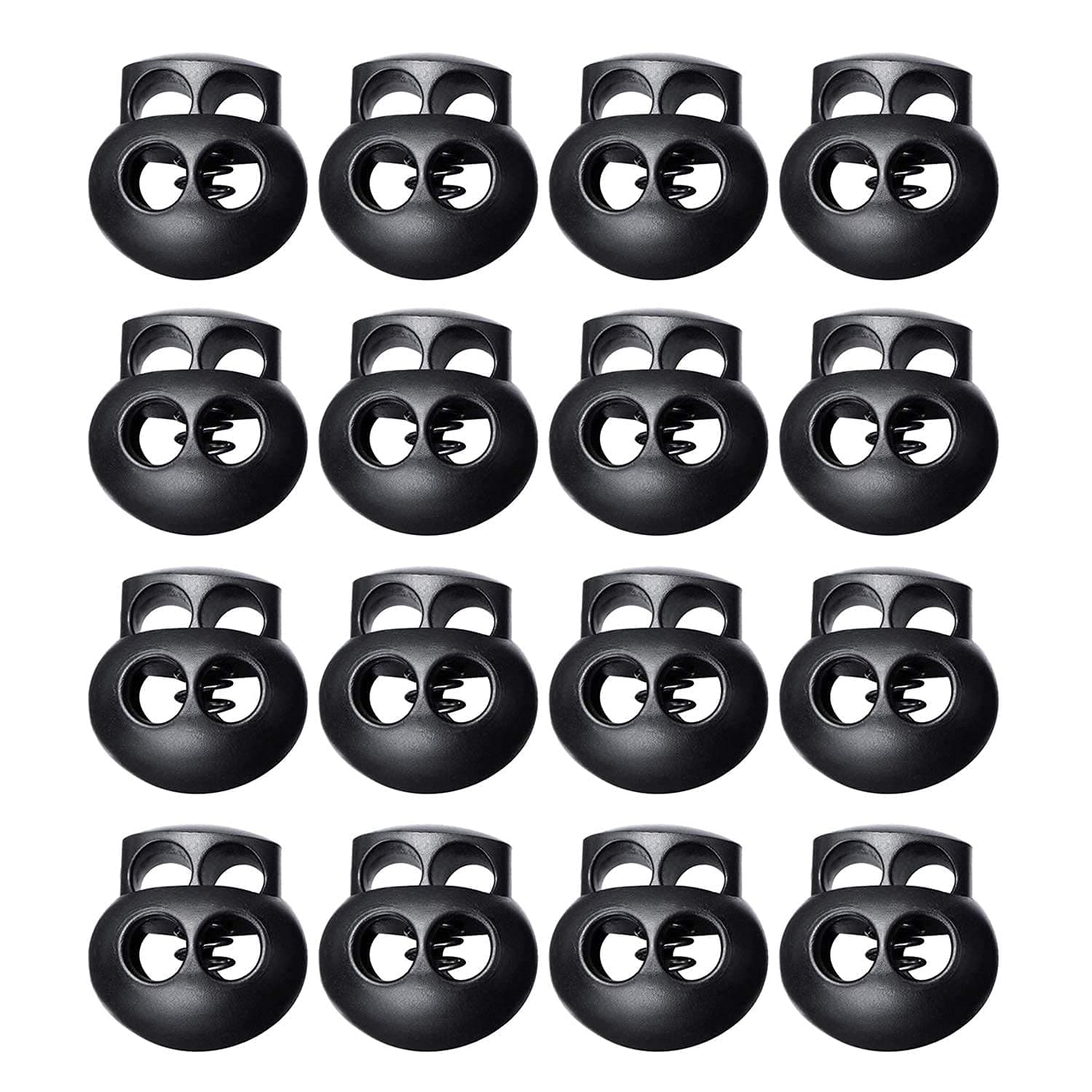 LuLyLu20 Pack Spring Cord Locks for Drawstrings, Black Plastic Double Holes Cord Ends Fastener Oval Toggle Stopper Sliders
