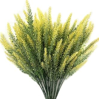 CATTREE Artificial Lavender, Plastic Plants Fake Flowers Bouquet Home Bridal Wedding Office Party Garden Balcony Indoor Outdoor DIY Centerpieces Arrangements Simulation Craft Decoration Yellow 4pcs