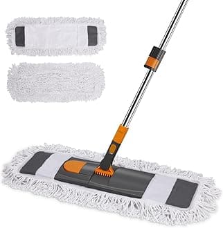 MASTERTOP Industrial Mop, Commercial Flat Floor Mop with Stainless Steel Long Handle, Heavy Duty Dust Mop for Home Mall Hotel Office Garage Cleaning, Send 2 Microfibre & Cotton Washable Pads