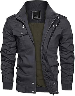 – Men's Casual Cargo Jacket Autumn Military Bomber Jackets Windbreaker Coat, Grey, L