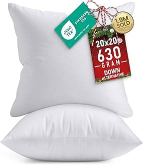 Utopia Bedding Throw Pillows Insert (Pack of 2, White) - 20 x 20 Inches Bed and Couch Pillows - Indoor Decorative Pillows