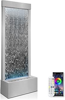 LONGRUN Mirror Waterfall Fountain Indoor, 48" Water Feature With 7 Colors Light, Self-Contained LED Kit, Large Stainless Steel Home Decor