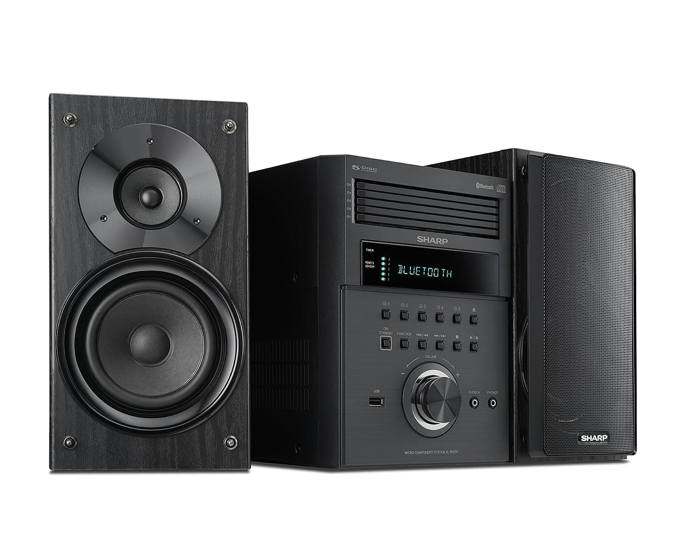 Sharp XL-BH250 Sharp 5-Disc Micro Shelf Executive Speaker System with Bluetooth, USB Port for MP3 Playback, AM/FM, Audio in for Digital Players