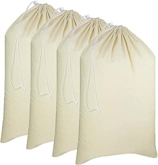 COTTON CRAFT - 4 Pack Extra Large 100% Cotton Canvas Heavy Duty Laundry Bags - Natural Cotton - 28"x36" - Versatile - Multi Use - Santa Sack
