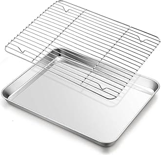 Baking Sheet with Rack Set, E-far 16”x12” Stainless Steel Cookie Sheet Pan for Oven, Rimmed Metal Tray with Wire Cooling Rack for Cooking Roasting Resting Bacon Meat Steak - Dishwasher Safe