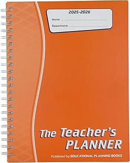 Educational Planning Books - The Teachers Planner Wirobound 2025-26 | A5 Teacher Planner & Academic Diary, Page-a-Day Teacher Notebook in 5 Periods per Day - Orange (TP15-O)