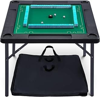 Queensell 35" Folding Game Table, Domino Table, Mahjong Table with Heavy-Duty Legs - 35 x 35 x 27 Inches with Storage Bag Double Sided Mat