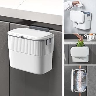 ELPHECO Kitchen Compost Bin with Lid 1.8 Gallon Hanging Trash Can with Lid, 7 Liter Wall-Mounted Garbage Can for Kitchen Cabinet Door, Small Under Sink Trash Can for Cupboard, Bathroom, Office