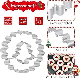 Kimfead Christmas Cookie Cutters, 9 Pieces, Mini Linzer Cookie Cutters, Stainless Steel, Biscuit Cutters for Baking Cookies - Christmas Tree, Gingerbread Man, Bells, Snowflake