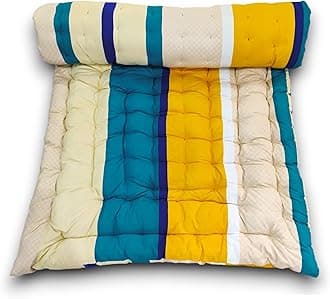 Soft Cotton Foldable Mattress | 3D Printed Beige Design Single Firm Gadda | Lightweight 1 Sleeping Capacity | 3 x 6 ft or 72 x 36 Inches | Hypoallergenic Breathable