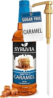 Syruvia Sugar Free Coffee Syrup, Caramel Flavored Syrup for Drinks, Lattes, and Desserts – 25.4 fl oz, With Pump
