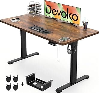 Devoko Electric Standing Desk 120x60cm with USB Charging Height Adjustable with Desktop Sit Stand Up Heavy Duty Steel 3 Memory Smart Pannel(Rustic Brown)