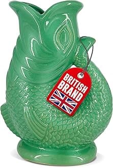 Gurgle Glug Jug The Bubble Jug® Ocean Green 50 fl oz 1.5L Litre Extra Large Pitcher - Fish Shaped Jug - Decorative Ceramic Glugging Cocktail, Water and Gin Vase and Gurgling Carafe Pot
