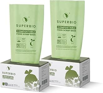 SUPERBIO 13 Gallon Flat Top Compostable Food Waste Bags, 50 Count, 2 Pack, 49.2L, 0.87 Mil, ASTM D6400 BPI and OK compost INDUSTRIAL