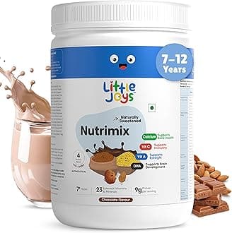 Little Joys Chocolate Nutrimix 7+ (350g) | 7-12 Years | Naturally Sweetened with Dates & Jaggery | With 23 Essential Vitamins & Minerals | 9g Protein per Serving | Supports Overall Health & Development | With Ragi, Bajra, Almonds & Oats | Chocolate Flavour Nutrition Drink Powder