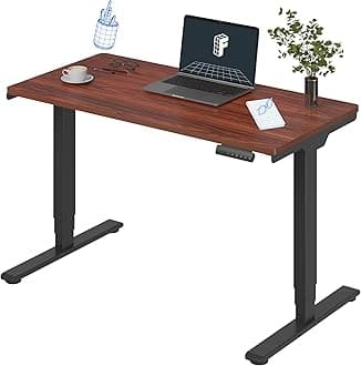 E6 3-Stage Dual Motor Electric Standing Desk 48 x 24 Sit Stand Up Desk, Holds 220 lbs, Adjustable Height w/Memory Presets, One-Piece Mahogany Desktop & Black Frame, Ships in 2 Boxes